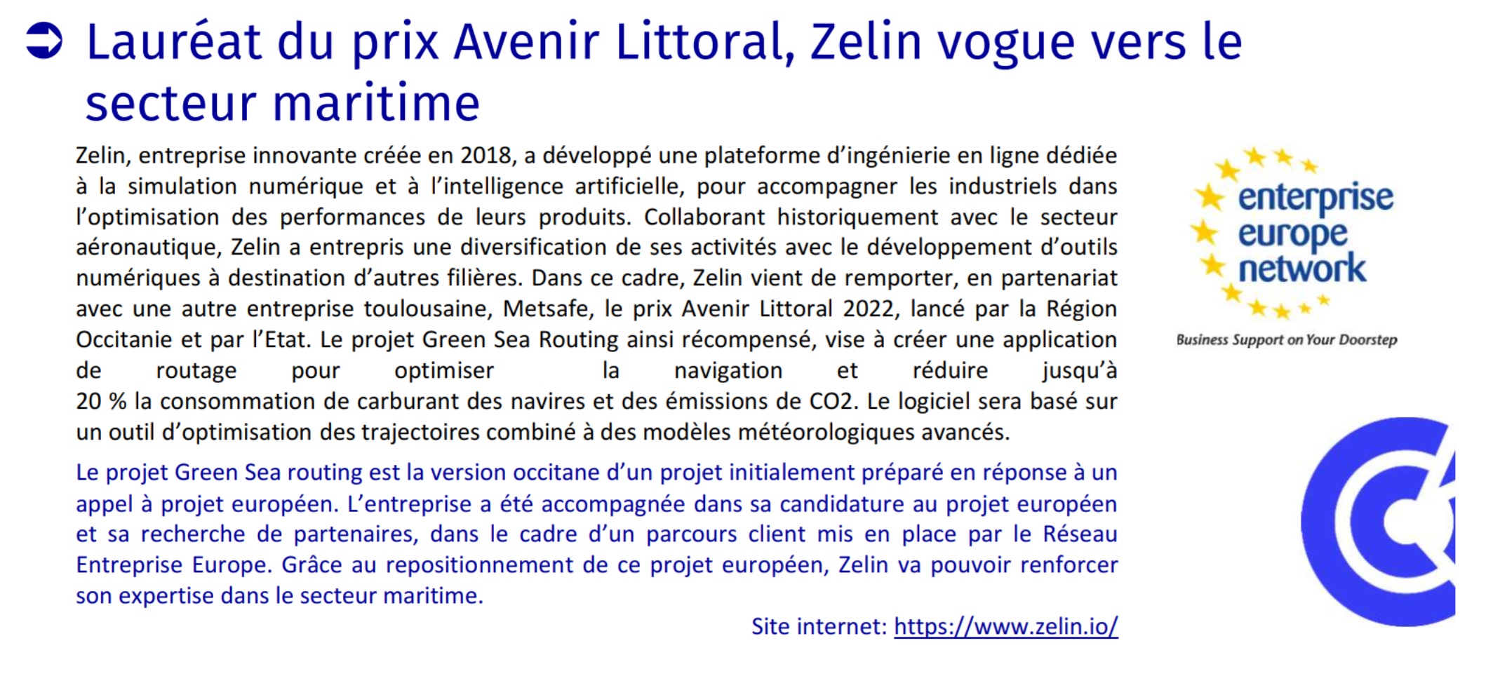 CCI Zoom T3 2022 – Zelin vogue vers le secteur maritime